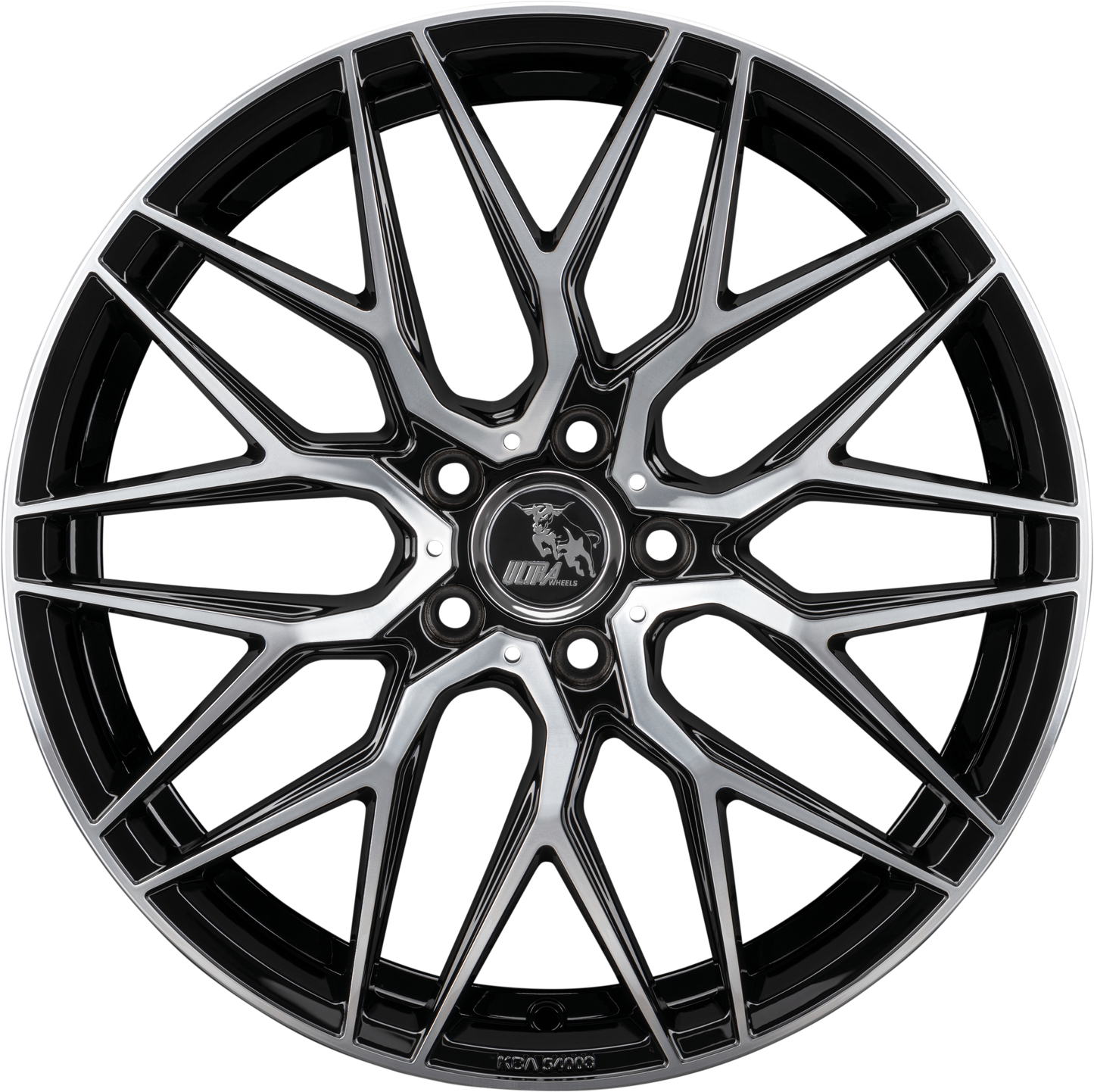 A stylish black and silver alloy wheel with a multi-spoke design.