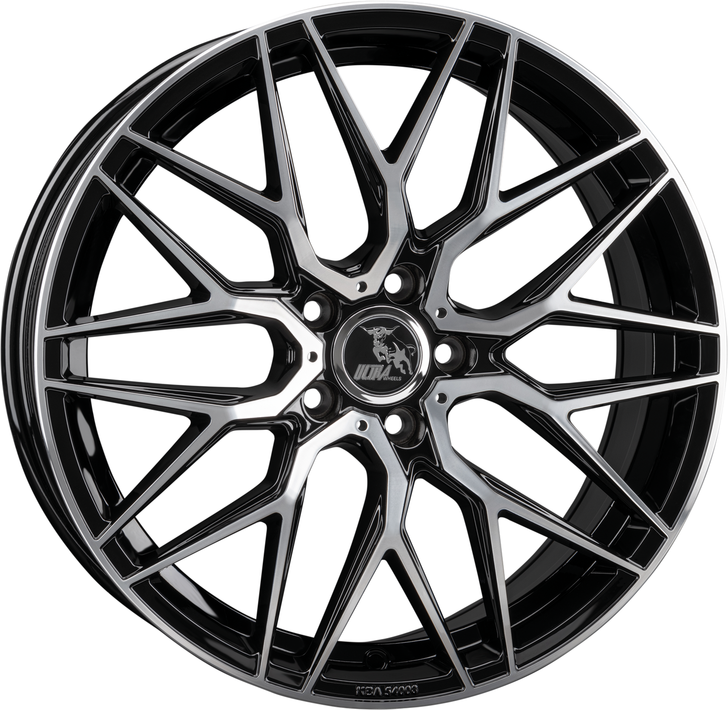Stylish black and silver car wheel with intricate spoke design