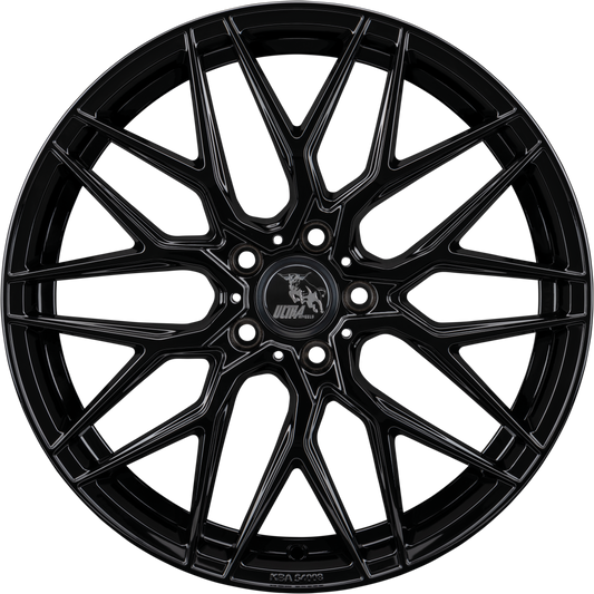 Black alloy wheel with a modern design