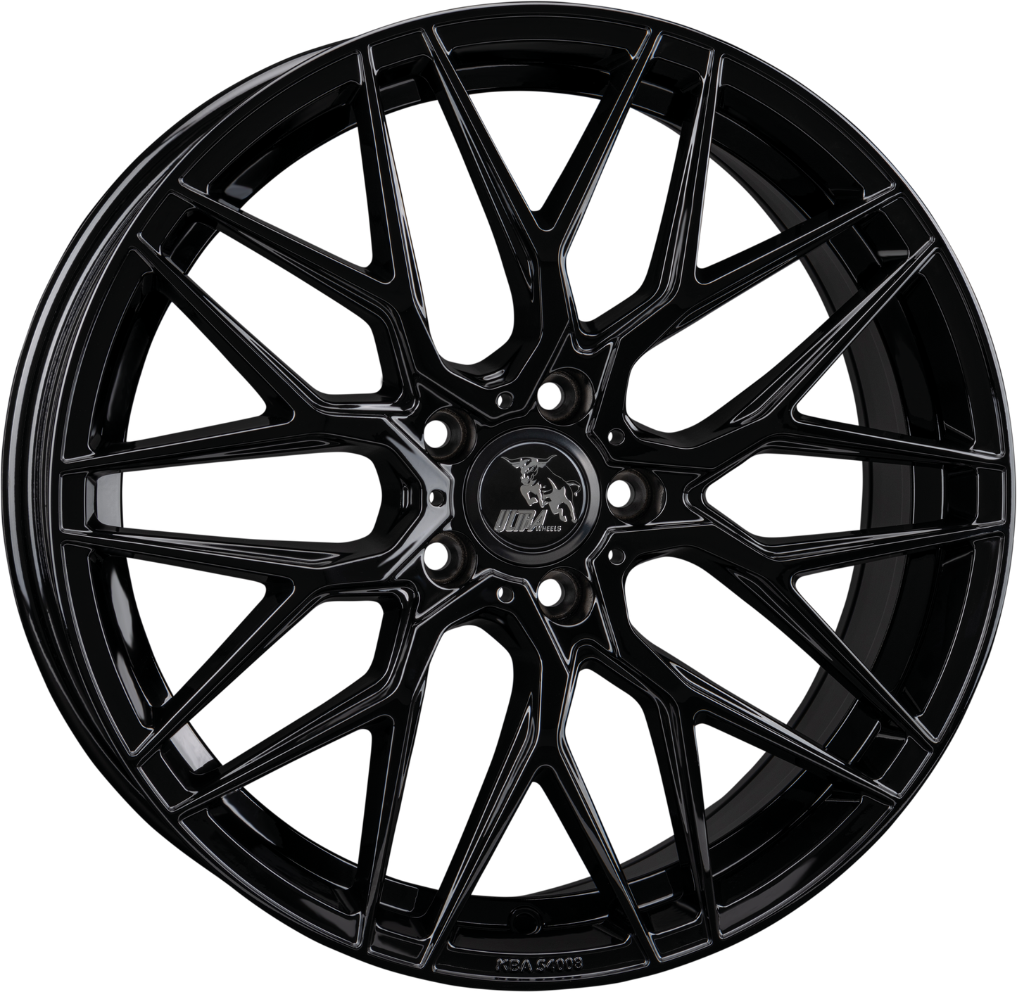 A sleek black alloy wheel with a modern design.